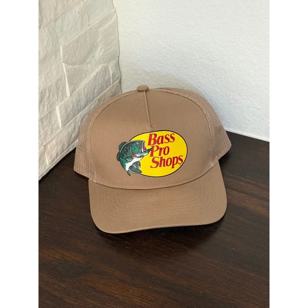 Bass Pro Shops Trucker Hat Tan Brown Mesh Back Snapback Fishing Cap OSFM